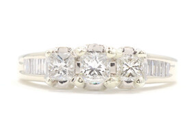 1.00 ctw Princess & Baguette Cut Diamond PPF Style in 14KT White Engagement Ring
