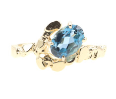 Women's Estate 1.80 ctw Oval Cut Blue Topaz Retro Style Nugget 10KT Gold Ring 