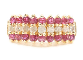 Tiered 0.40 Ctw Natural Ruby & Diamond 14KT Yellow Gold Pyramid Ring Size 3 3/4