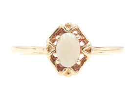 Women's 0.30 Ct Cabochon Natural Opal 10KT Yellow Gold Engagement Ring TB - 1.4g
