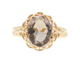 Women's 1.48 ctw Oval Cut Brown Smoky Quartz Gemstone 14KT Yellow Gold Ring 2.6g
