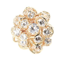 Large 14KT Yellow Gold Round Cubic Zirconia CZ Floral Cluster Women's Ring 8.5g