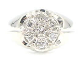 Men's 0.50 Ctw Round Diamond 14KT White Gold Flower Cluster Statement Ring by TW