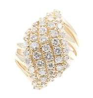 2.60 ctw Round Diamond Estate 14KT Yellow Gold Waterfall Cluster Heavy Ring 11g