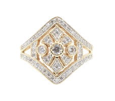 Unique 0.50 ctw Round Diamond Vintage Style 10KT Yellow Gold Women's Ring - 3.4g