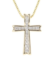 0.30 ctw Round Diamond Channel Set 10KT Cross Pendant on 22" 10KT Gold Necklace