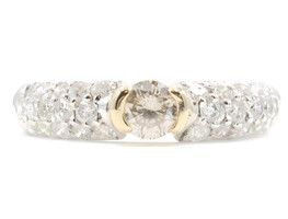 1.25 ctw Round Diamond Gold Pave Two Tone Half Bezel 14KT Gold Engagement Ring