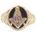 Black Onyx Oval Blue Enamel Free Mason Masonic Floral Band Detail 10KT Gold Ring