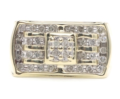 Men's 0.40 ctw Round Diamond Rectangle Cluster 10KT Yellow Gold Signet Ring 5.3g