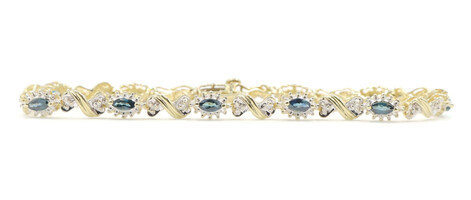 3.85 ctw Marquise Cut Sapphire & 0.20 ctw Diamond 10KT Gold 7" Tennis Bracelet