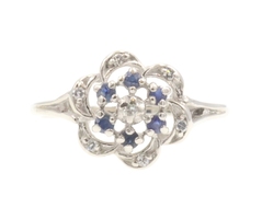 Estate 14KT White Gold 0.15 ctw Sapphire & Diamond Floral Design Women's Ring 