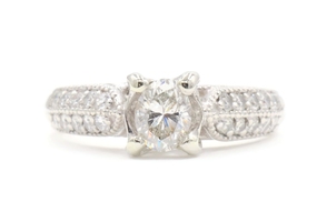 Women's 1.02 Ctw Oval & Round Diamond 14KT White Gold Milgrain Engagement Ring
