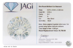 0.62 ctw Round Brilliant Cut Diamonds SI-1 K Very Good Cut Loose Diamond JAGi