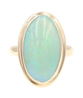 Natural Solitaire 1.50 Ct Oval Cabochon Opal 14KT Yellow Gold Gemstone Ring 5.7g