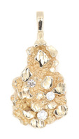Retro-Style 0.25 Ctw Round Cut Diamond 14KT Yellow Gold Nugget Pendant 1.3" 6.7g