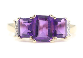 1.50 Ctw Emerald Cut Lab-Created Amethyst 10KT Gold Ring w/ Diamond Accents