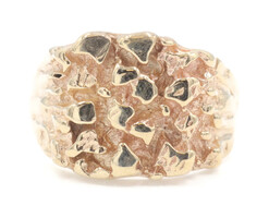 Men's Classic 10KT Yellow Gold Retro Style 15.7mm Wide Nugget Ring Size 12 1/4