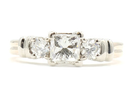 0.80 ctw Princess and Round Diamond Past Present Future 14KT Yellow Gold Ring 