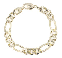 Heavy 14KT Yellow Gold 10.6mm Concave Figaro Chain Bracelet OTC Italy 9" - 34.9g
