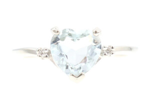 Pale 0.57 Ct Heart Cut Aquamarine & Diamond Accents 10KT Gold Engagement Ring