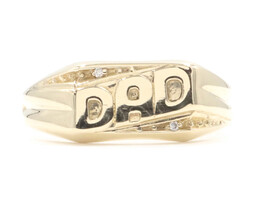 Men's 14KT Yellow Gold Classic "DAD" Signet Ring 7.6mm with Diamond Accent 2.3g
