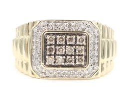 Men's 0.75 Ctw Champagne & White Diamond 10KT Yellow Gold Watch Band Ring 6.24g