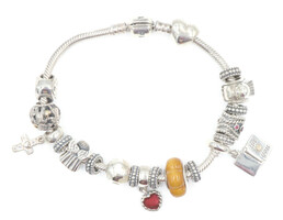 Women's 8" Pandora Sterling Silver Charm Bracelet with 11 Charms 8 Spacers - 60g