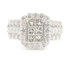 2.45 Ctw Princess & Round Diamond Cluster 14KT Gold Halo Engagement Ring 7.45g