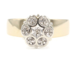 Women's 0.06 Ctw Single-Cut Diamond 10KT Two-Tone Gold Flower Cluster Ring 3.08g