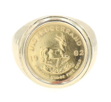 1/10 oz Fine Gold 1982 Krugerrand Coin in 14KT Yellow Gold Geometric Ring 9.8g