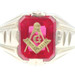 Men's Estate 10KT Yellow Gold Lab-Created Ruby Gemstone Masonic Ring - 2.86g