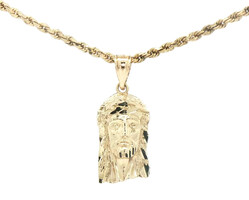 High Shine Diamond-Cut 10KT Yellow Gold Jesus Pendant on 10KT Rope Chain 22 1/4"