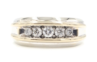 Men's 5-Stone 0.60 Ctw Round Diamond 10KT Two-Tone Gold Channel Band Ring 5.8g