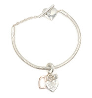 Women's Pandora Sterling Silver (925) Together Always Heart Charm Bracelet 7"