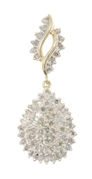 Estate 0.60 Ctw Round & Baguette Diamond Pear Cluster 10KT Gold Pendant 1.1" SUN