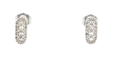 10KT White Gold 1/4 cttw Round Diamond Three-Stone Oval Halo Stud Earrings 1.25g