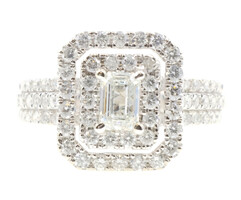 Women's 1.90 ctw Emerald & Round Cut Double Halo 14KT White Gold Engagement Ring
