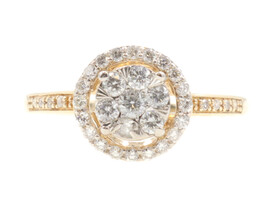 0.65 ctw Round Natural Diamond Halo Cluster 14KT Yellow Gold Women's Ring 2.3g