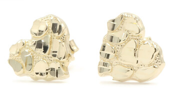 Classic 10mm Wide 10KT Yellow Gold High Shine Nugget Heart Stud Earrings - 1.27g
