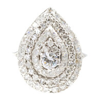 Estate 14KT White Gold 1.40 ctw Round Diamond Triple Halo Pear Cluster Ring 