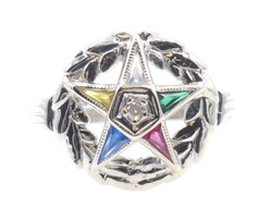 Women's Masonic Ring 10KT Order Of The Eastern Star 0.03 ctw Round Diamond Ring