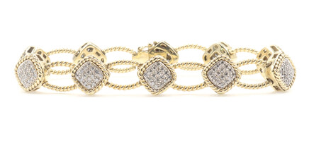 1.65 ctw Round Diamond Cluster Cable Style Link 14KT Yellow Gold Tennis Bracelet