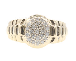 Estate 0.60 ctw Round Diamond Oval Cluster Watch Band Style 10K Yellow Gold Ring