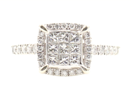 0.94 Ctw Princess & Round Diamond 14KT White Gold Square Halo Engagement Ring