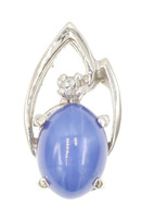 1.30 Ct Lab-Created Blue Star Sapphire & Diamond Accent 14KT White Gold Pendant