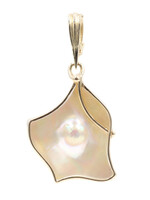 Women's Estate 14KT Yellow Gold Large White Blister Pearl Necklace Pendant 6.7g
