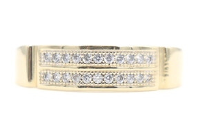 Men's 14KT Yellow Gold 2-Row Round CZ Milgrain Wedding Band Ring Size 13.5 by NG