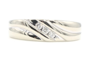 Men's 3-Stone 0.09 Ctw Round Diamond 10KT White Gold Diagonal Channel Ring 3.65g