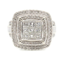 2.65 Ctw Princess, Baguette & Round Diamond Double Halo 10KT White Gold Ring ZEI