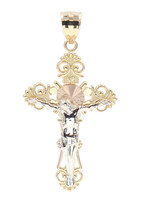 Medium 1.9" Tri-Color 14KT Yellow, Rose, and White Gold Crucifix Cross Pendant 